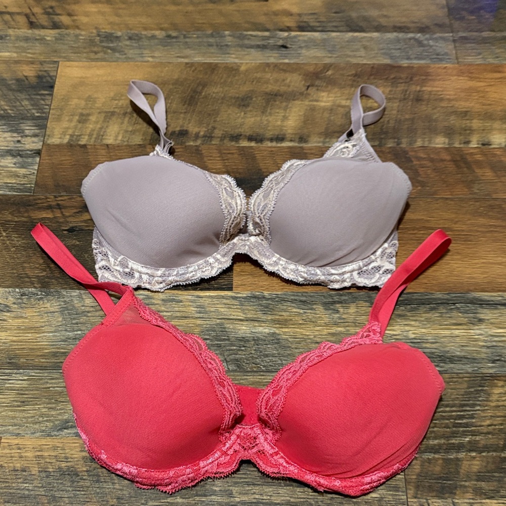 Natori‎ Lace Trimmed Bra Set - Coral and Taupe